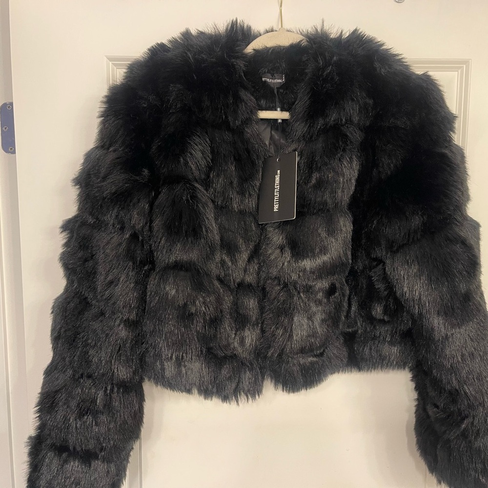 PrettyLittleThing Luxe Black Faux Fur Teddy Jacket